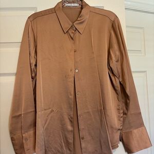 NWOT Abercrombie Women's Light Brown Satin Button Down